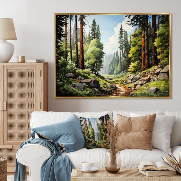 Designart "Majesty Redwood Forest Tree II" Tree Redwood Floater Framed Canvas Print