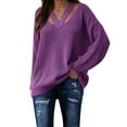 thumbnail image 1 of Womens V Neck Oversized Fall Sweater Sexy Long Sleeve Knit Pullover Top, 1 of 6