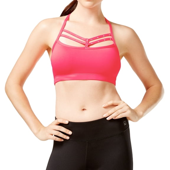 Material Girl Womens Rhinestone Strappy Sports Bra, Pink, Juniors, X-Small