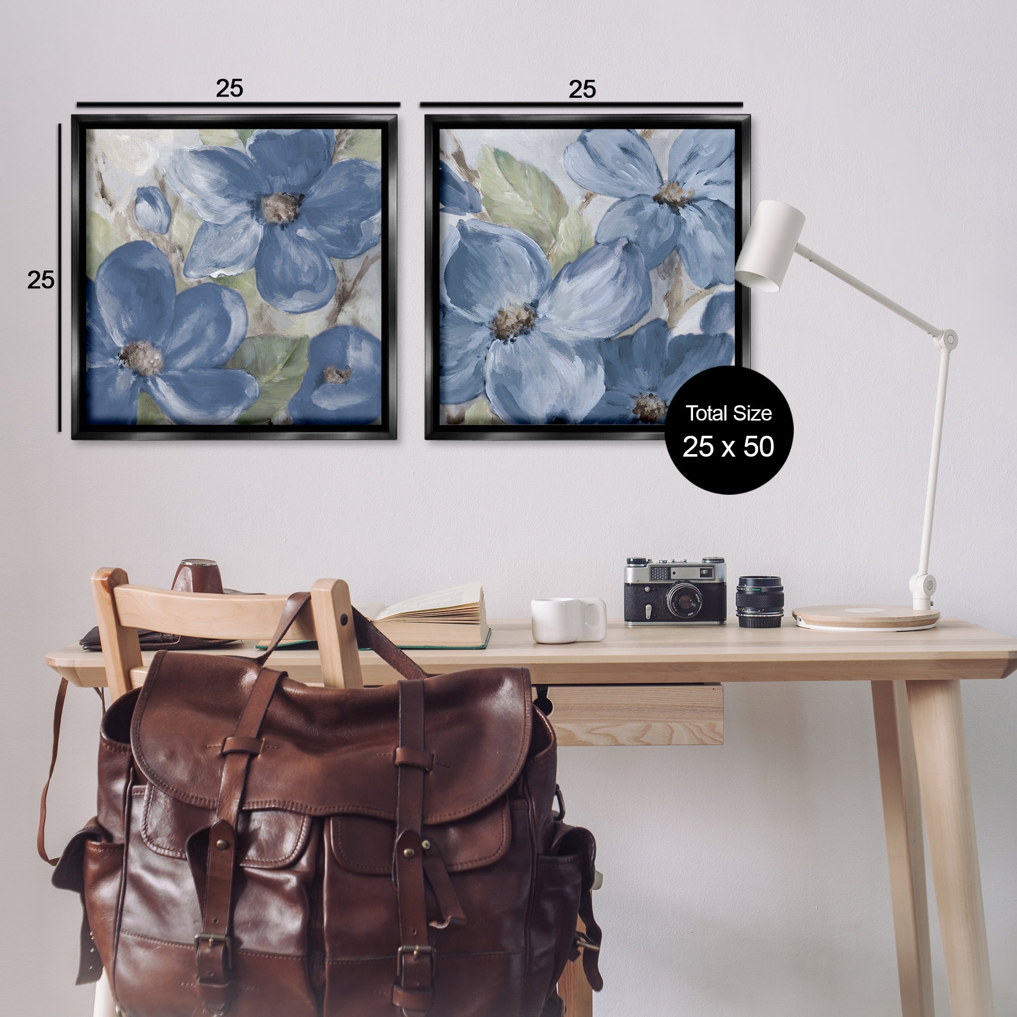 Stupell Industries Blue Blooming Petals Plants & Flowers Painting Black Floater Framed Canvas Art Print Wall Art, 25 x 25, Set of 2