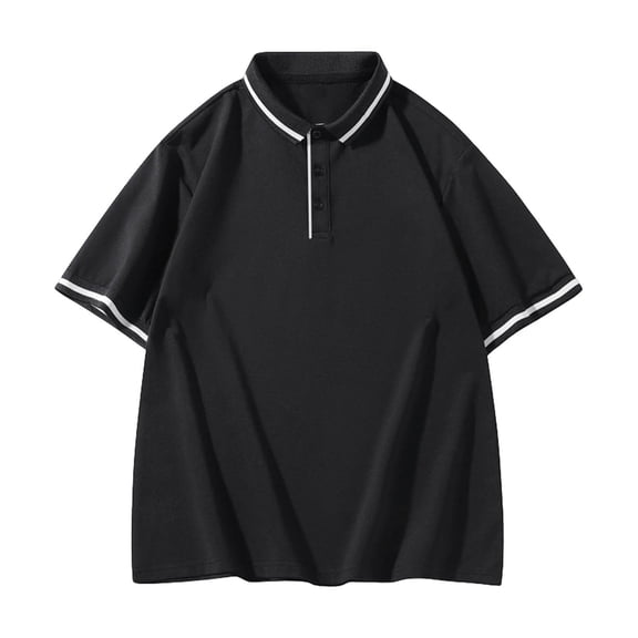 Men's Loose Fitting T-Shirt, Button Lapel Casual Breathable Business Golf Tee Tops for Office Work Daily Wear Black 6XL