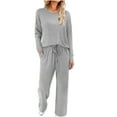 thumbnail image 2 of LEWKW Women's Long Sleeve Lounge Sets Crewneck Pullover with Pocket & Drawstring Wide Leg Pants Casual Soft Sleepwear Comfy Pajamas 2 Piece Outfits, 2 of 9