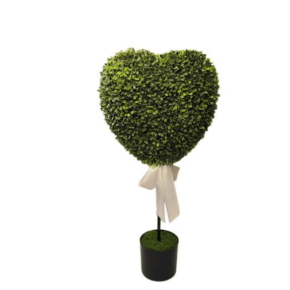 Boxwood Heart with Bow Topiary, Green and White, 32", Valentine's Day