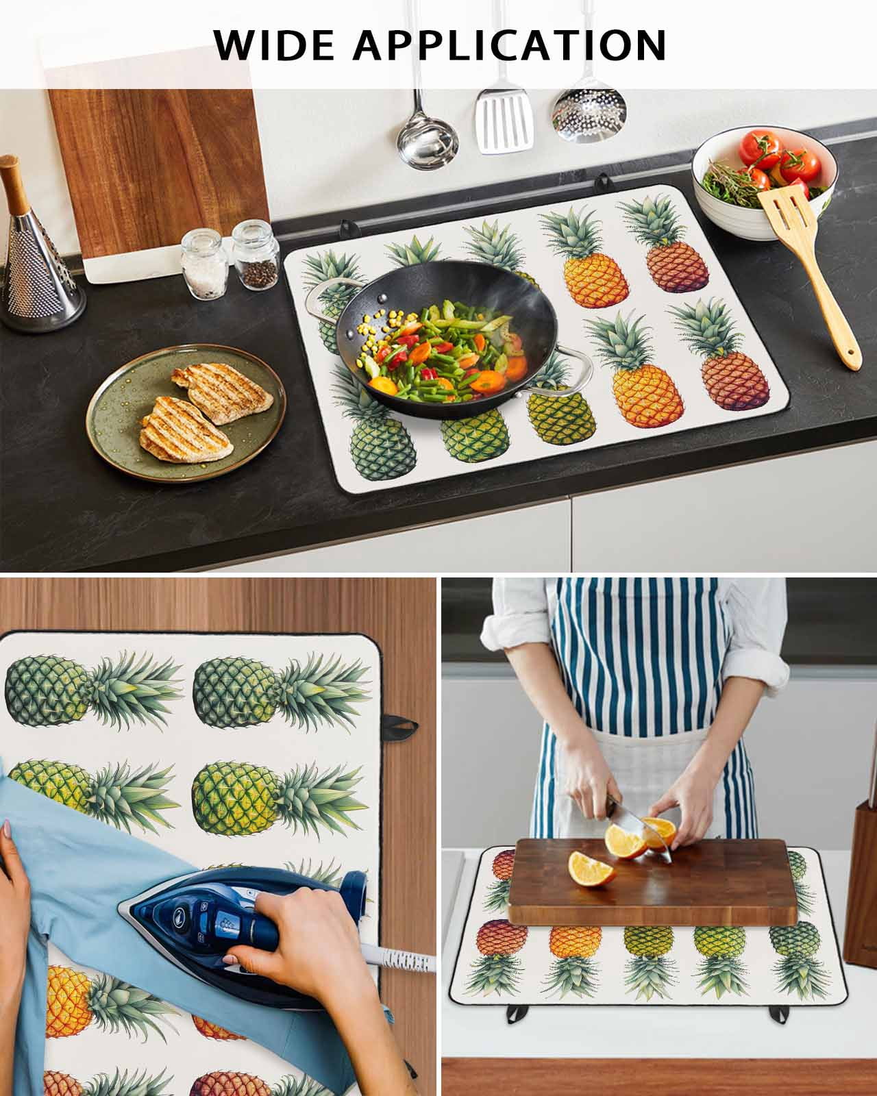 nqOlkjepod Large Induction Cooktop Protector Mat 24"x21", Gradient Pineapple Stove Top Covers for Electric Stove, Watercolor Modern Fruit Decorative Stove Burner Cover Mats, Glass Top Stove Cover