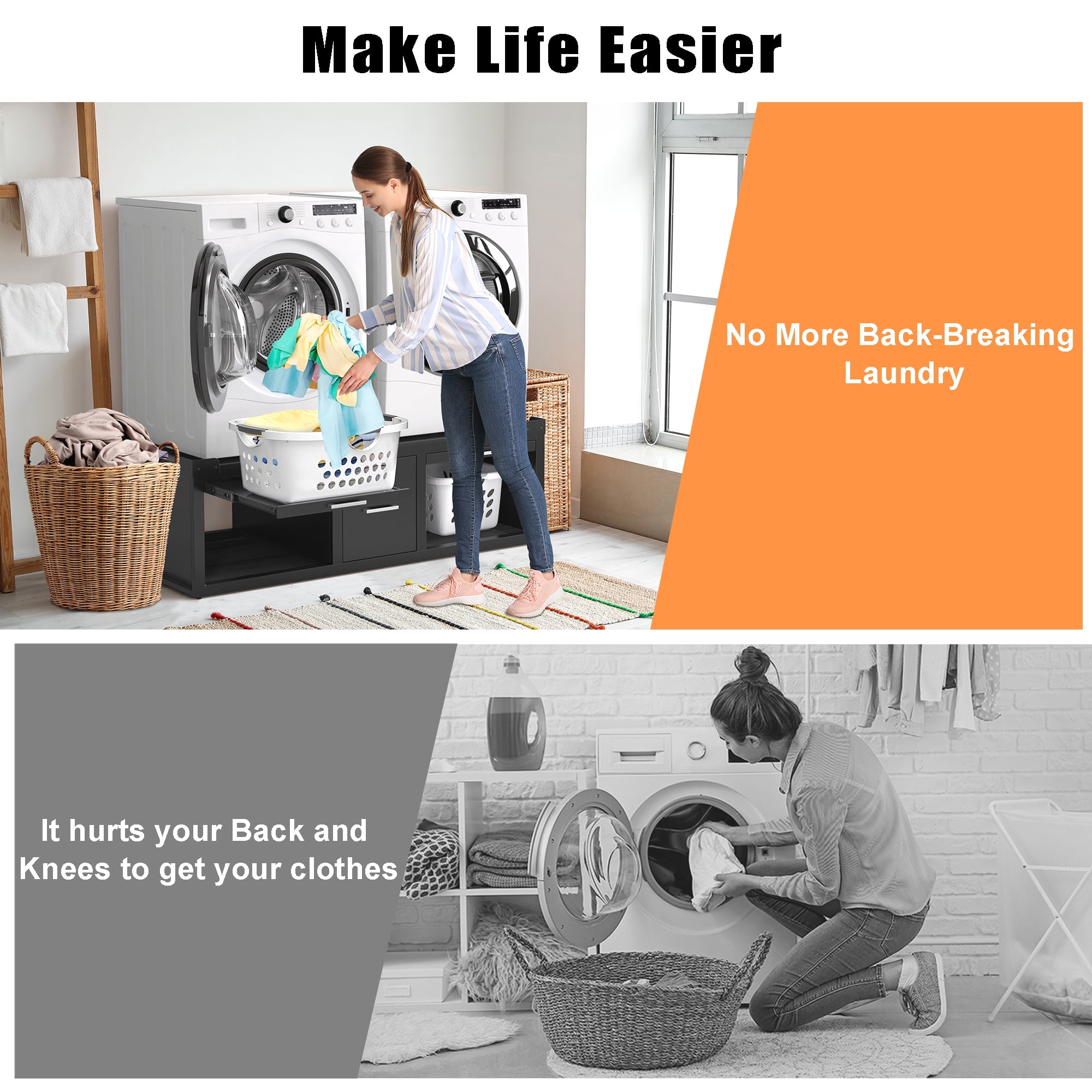 GDLF Washer and Dryer Pedestals, Universal Washer and Dryer Stand with Pull-Out Shelf