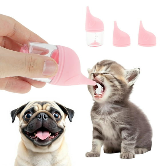 Unique Bargains Kitten Bottle Elephant-Shaped Feeding Bottle Puppy Bottle for Feeding Pets with 2pcs Replaceable and Reusable Silicone Nipples Pink 20ml