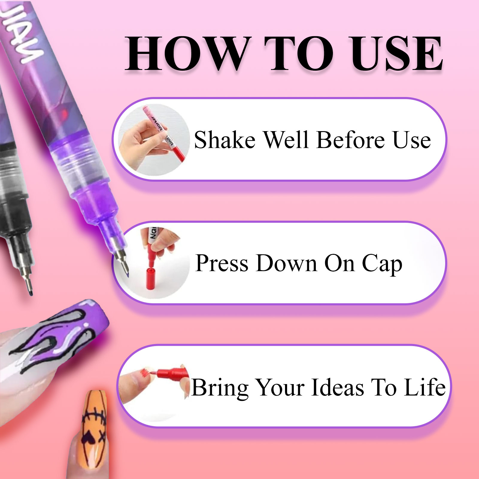 Waterproof Nail Art Pen, Waterproof Nail Art Pen, 12 Colors ail rt ens Set, ail rt Marker Drawing Painting Liner en, 0.5mm Precision Tip, Quick Dry