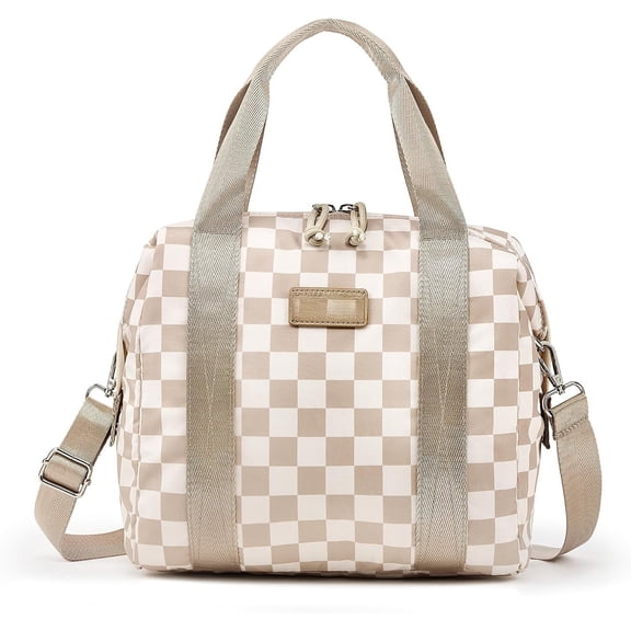 Lunch Bag Women Insulated Lunch Box,Cute Lunch bags, Large Capacity Leakproof Cooler Bag with Adjustable Strap, Retro Lunch tote for Work Office Picnic Travel(Checker Beige Brown)