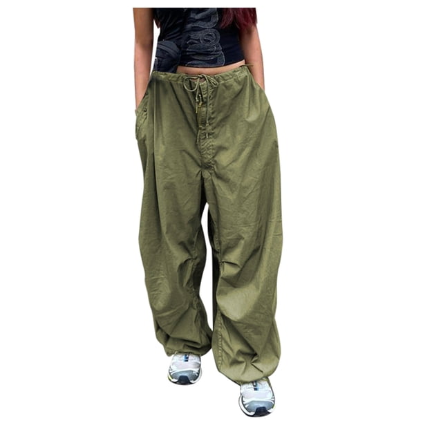 Pantalones holgados de cintura baja para mujer, pantalones para correr con bolsillos sueltos, ropa informal estilo Hippie Punk, pantalones largos sólidos Pompotops ulkah939902