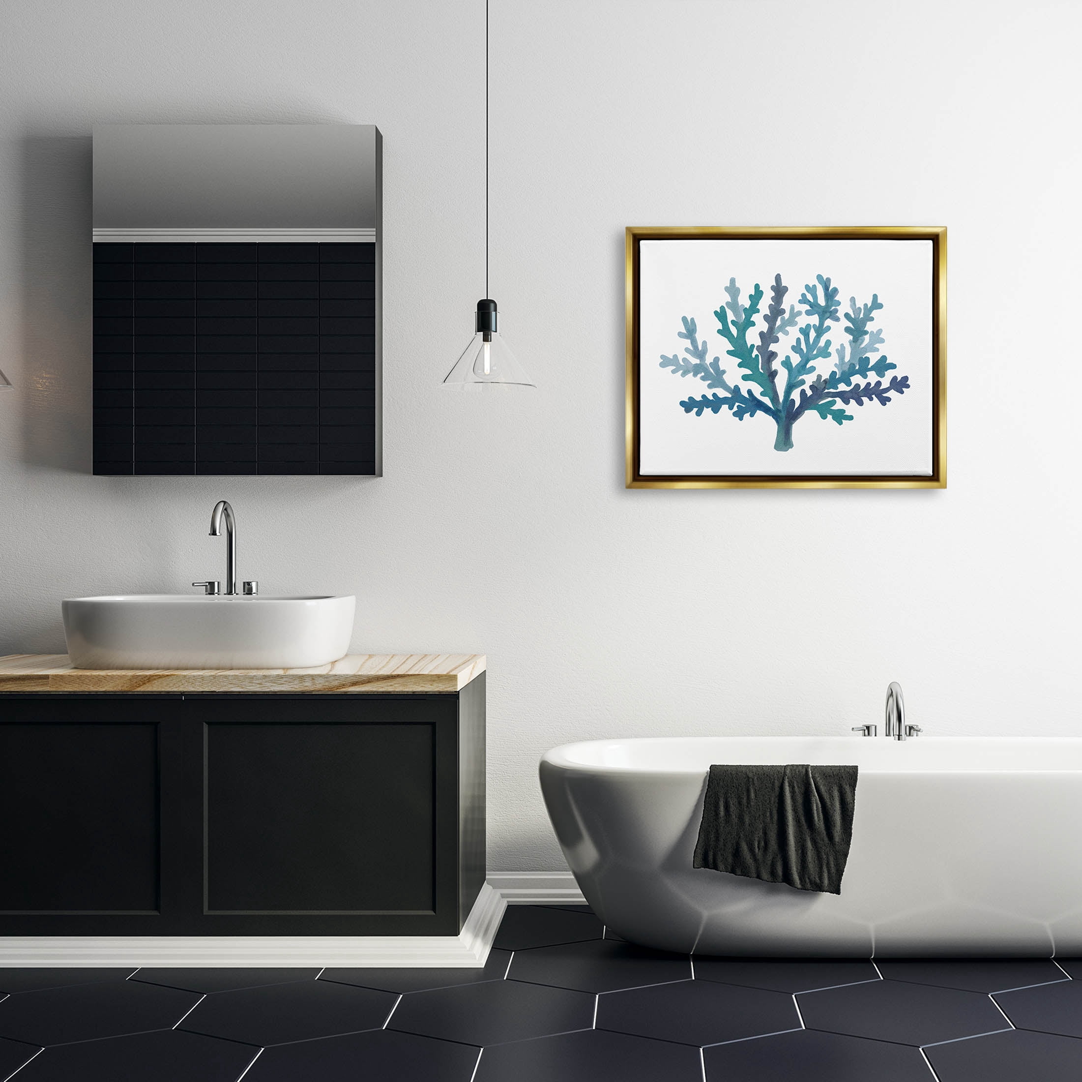 Stupell Industries Casual Blue Aquatic Coral Graphic Art Metallic Gold Floating Framed Canvas Print Wall Art, Design by Nina Muis Surface Design