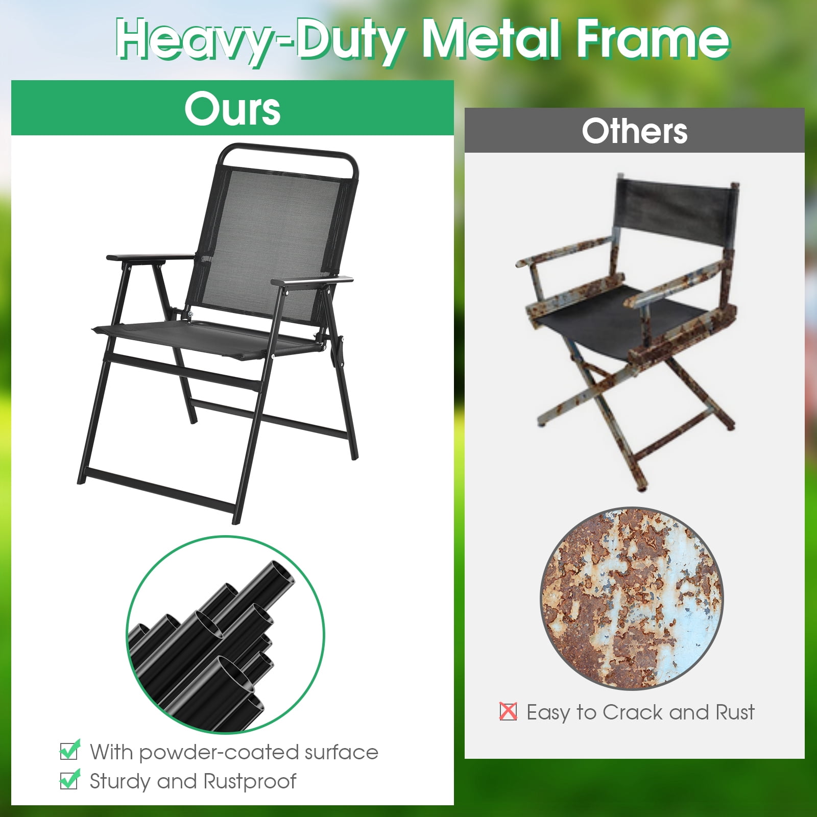 Gymax Patio Metal Indoor/Outdoor Portable and Heavy-Duty Folding Chairs, Black (Set of 6)