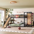 thumbnail image 2 of Full size metal loft bed with basketball hoop, pull-up rings, climbing wall, and built-in bookshelves. Playful childlike design featuring a slide,Yellow, 2 of 20