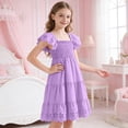 thumbnail image 7 of WUANDIXFA Girls Dress Flutter Sleeve A-Line Sundress Summer Casual Party Midi Dresses for 5-12 Years Kids (Light Purple, 3-4 Years), 7 of 7