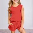 thumbnail image 2 of LUOGENLI Little Girl Outfits Size 6-7 Outfits for Teen Kids Girls Child Sleeveless Solid T Shirt Girls Tops Ruffles Vest Shorts Set Girl Fall Outfits Red 11-12 Years, 2 of 4
