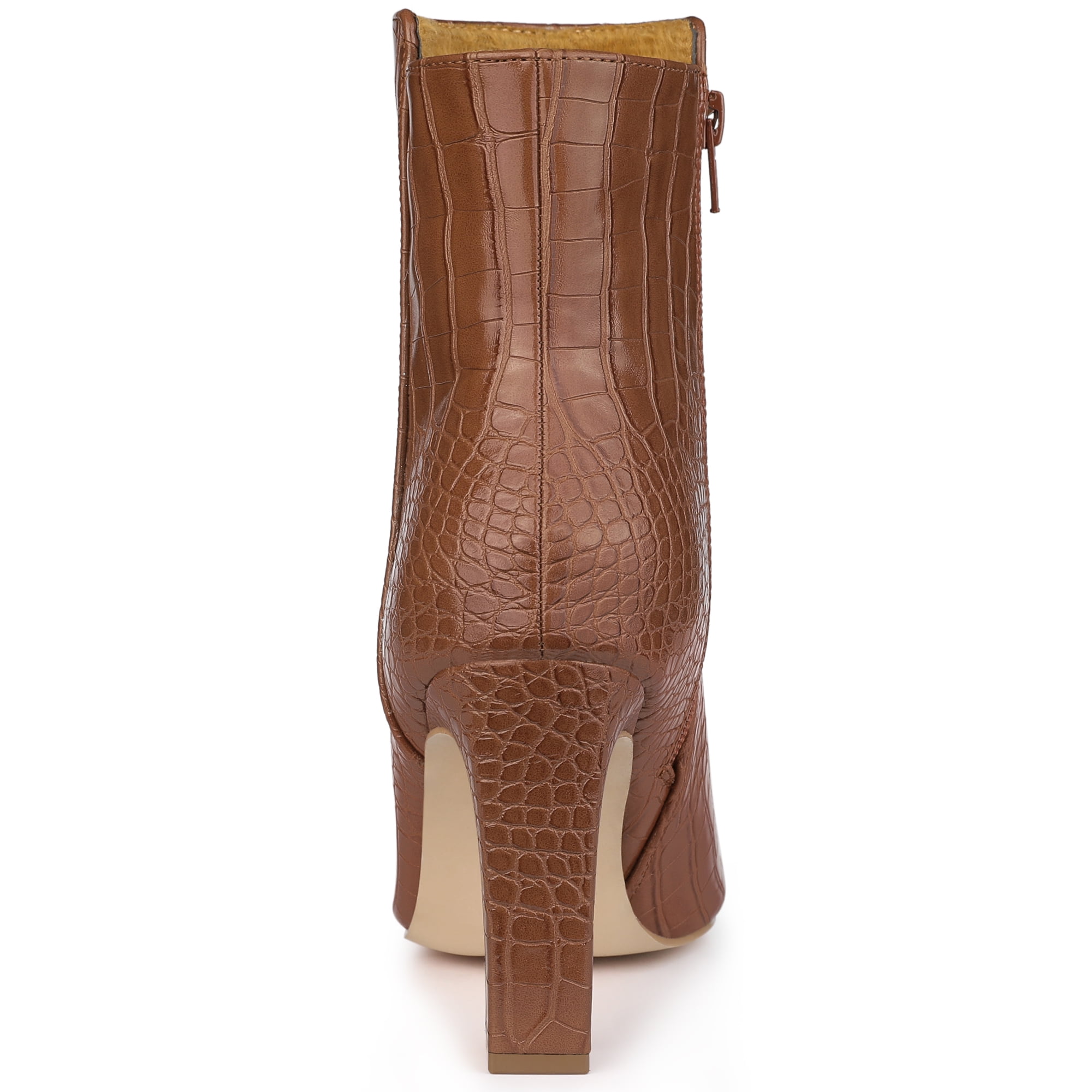 DARING DIVA Women's Pointy Toe Block High Heels Ankle Boots Brown 7