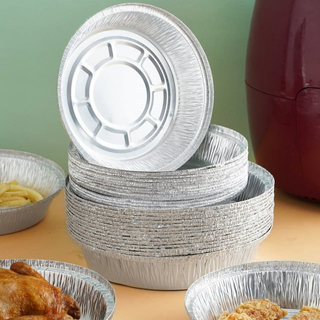 10Pcs 6/7/8 Inches Aluminum Foil Pan Waterproof Oilproof Non Stick Kitchen Disposable Tinfoil Baking Pan Egg Tart Mold Daily Use