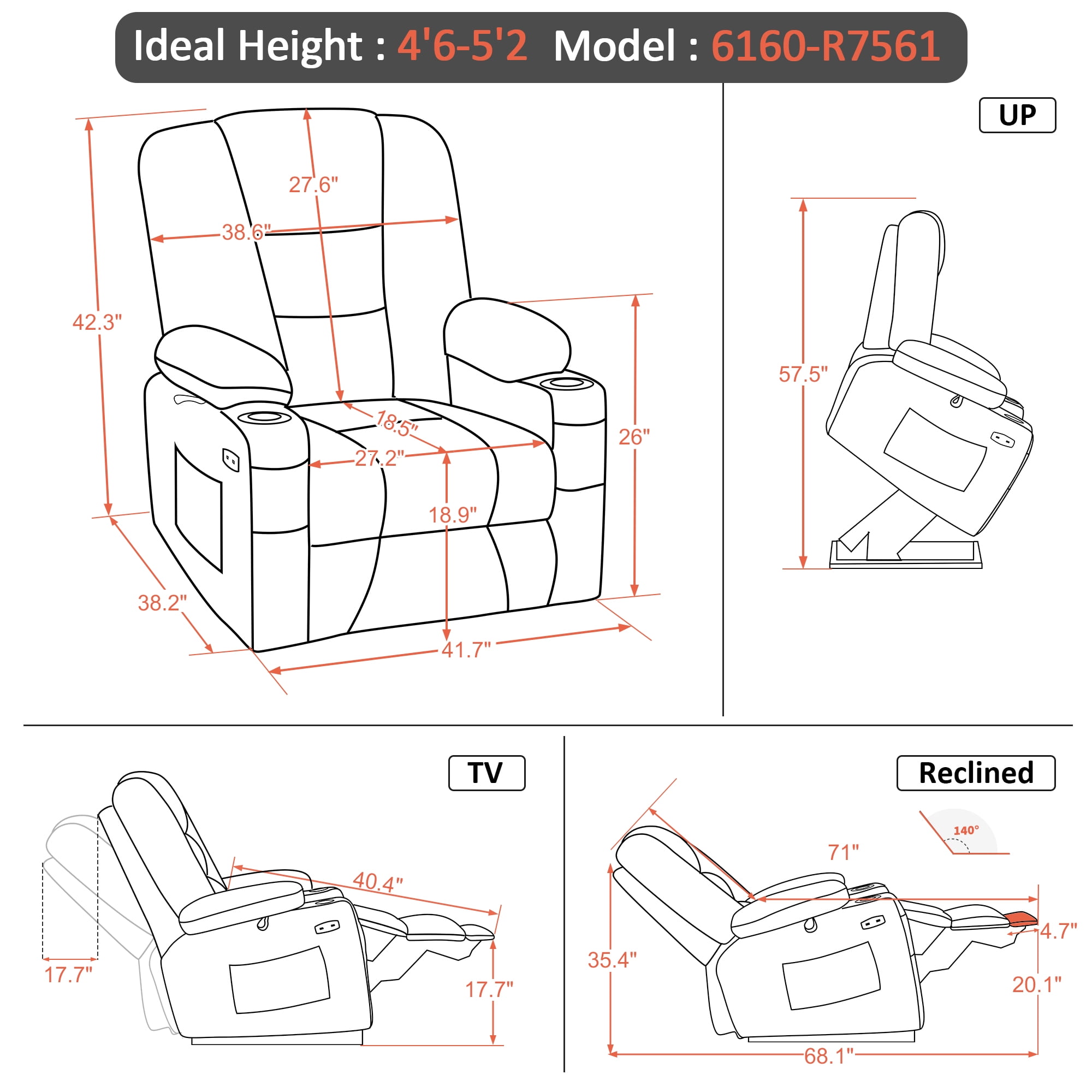 MCombo 27.2'' Extra Wide Seat Power Lift Recliner Chair for Short People, Fabric R7561 (Brown, Small-Wide)