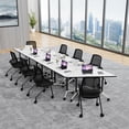 thumbnail image 7 of 2pcs Folding Conference Table with Wheels,47.2in Training Meeting Table with Flip-Top & Strong Metal Frame,Trapezoid Design for Classrooms & School Office Spaces(White), 7 of 7