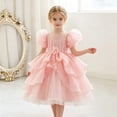 thumbnail image 2 of THDHVS Flower Girl Dress,Puff Sleeve Princess Party Gown Elegant Fashion Design for Girls Bridesmaid Birthday Dinner Stage Show,Girls Party Dress Pink 4-5 Years, 2 of 8
