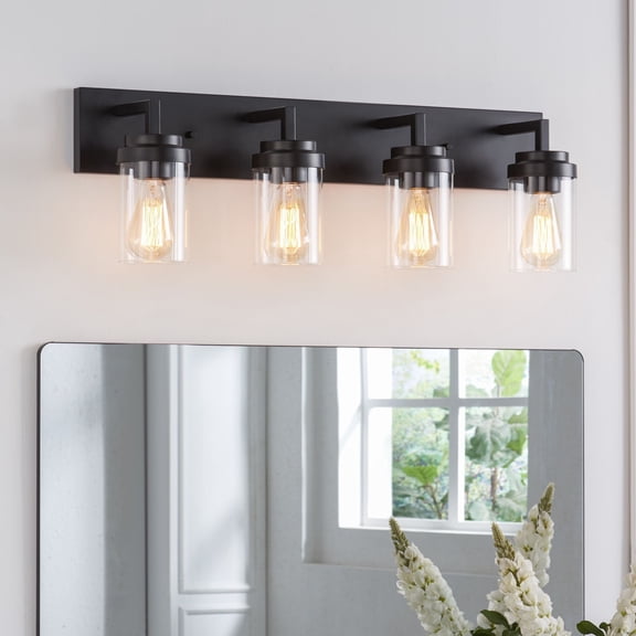 Kyrid 4-Light Black Dimmable Vanity Light over Mirror with Glass Shade for Bathroom,Modern Wall Mount Mirror Lamp
