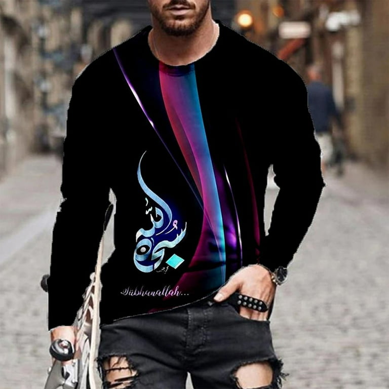 VSSSJ Men s Fashion Casual Shirts Big and Tall Digital Print Round Neck Long Sleeve Bottoming Tshirts Comfortable Hippie Style Pullover Tops Black XXXL Walmart