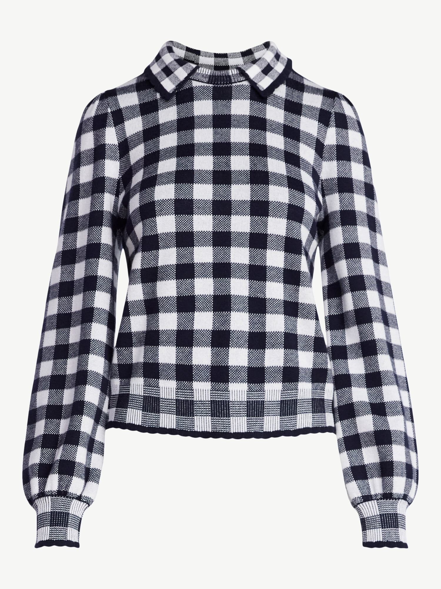 Free Assembly Women's Collared Sweater with Long Puff Sleeves, Midweight, Sizes XS-XXL