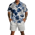 thumbnail image 2 of Sewkxo Mens Hawaiian Two Piece Matching Set Short Sleeves Lapel Collar Buttons Hawaiian Shirt Drawstrings Beach Shorts Tropical Beach Casual Sets with Pockets,Blue M, 2 of 6