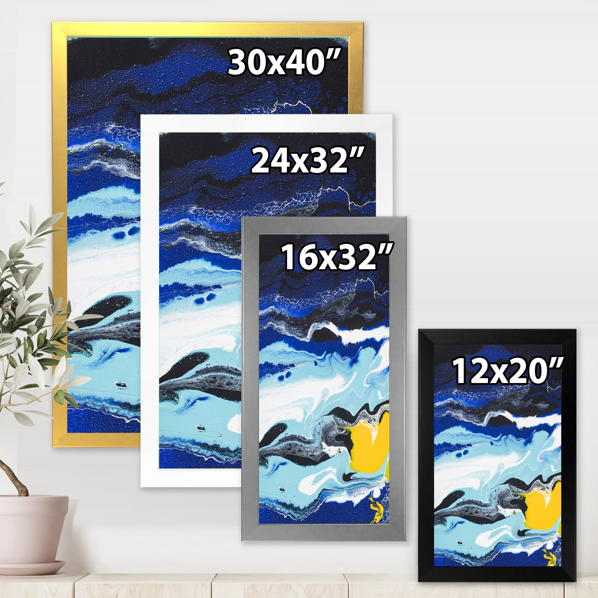 Designart 'Abstract Composition In Blue and Yellow VIII' Modern Framed Art Print