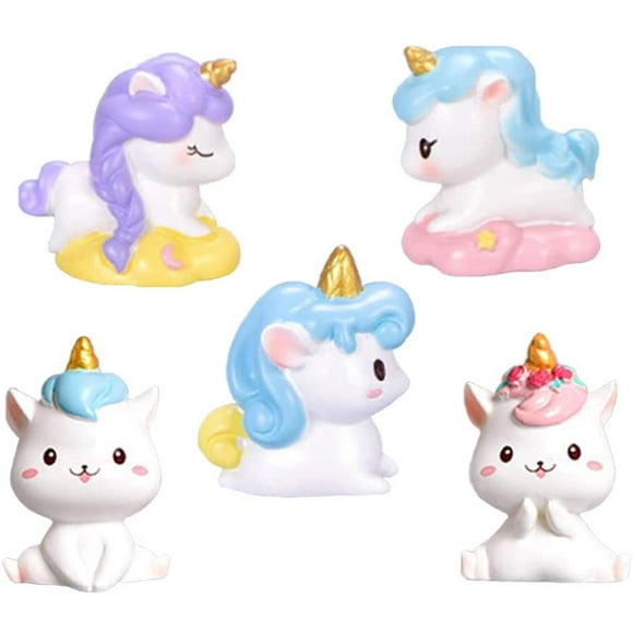 Super Cute Unicorn Cake Topper, 5 Pcs Mini Resin Rainbow Unicorn Toy Figurine Collection Playset for Kids Baby Shower Birthday Party Cake ration