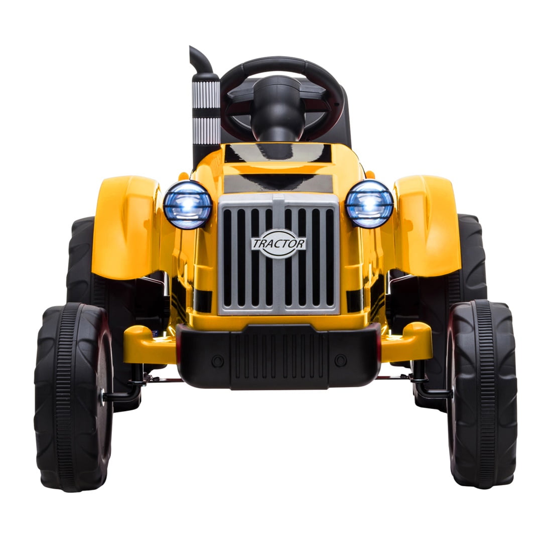 Private Jungle Ride on Tractor, Battery-Powered Toy Tractor with Trailer, 3-Gear-Shift Ground Loader Ride On with LED Lights and USB&Bluetooth, Yellow, Unisex