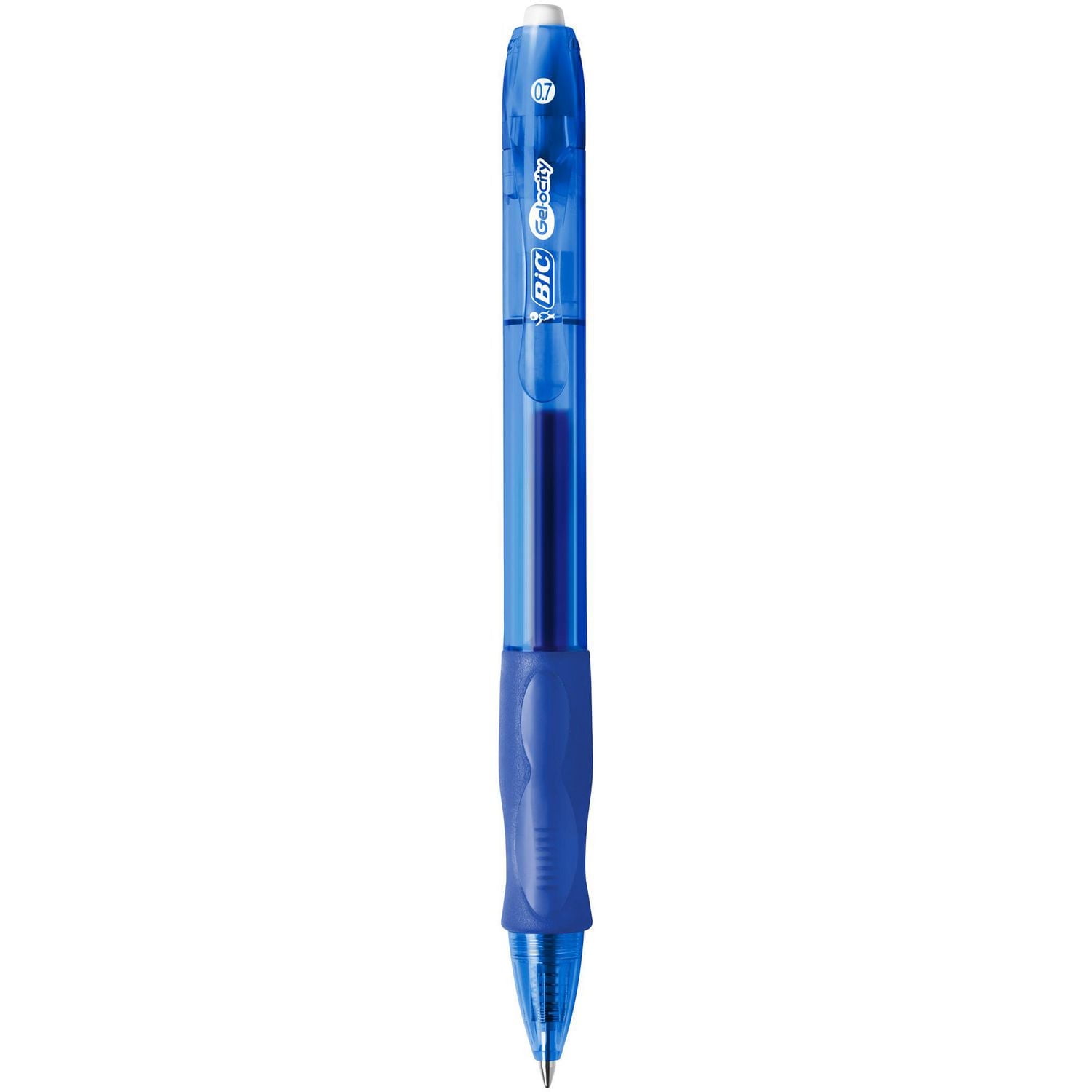 Stylo gel rétractable BIC Gel-ocity, encre bleue, pointe moyenne, 4 unités, prise profilée pour plus de confort et de contrôle