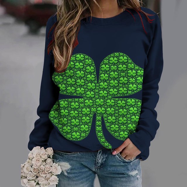 Pntutb Grande Taille Liquidation! Femmes Classique Imprimé de la Saint-Patrick Col Rond Manches Longues Chandail Ample Hauts