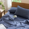 thumbnail image 3 of MooMee Pillowcases 100% Washed Cotton Linen Like Textured Envelope Closure Set of 2 (Denim Blue, King), 3 of 4
