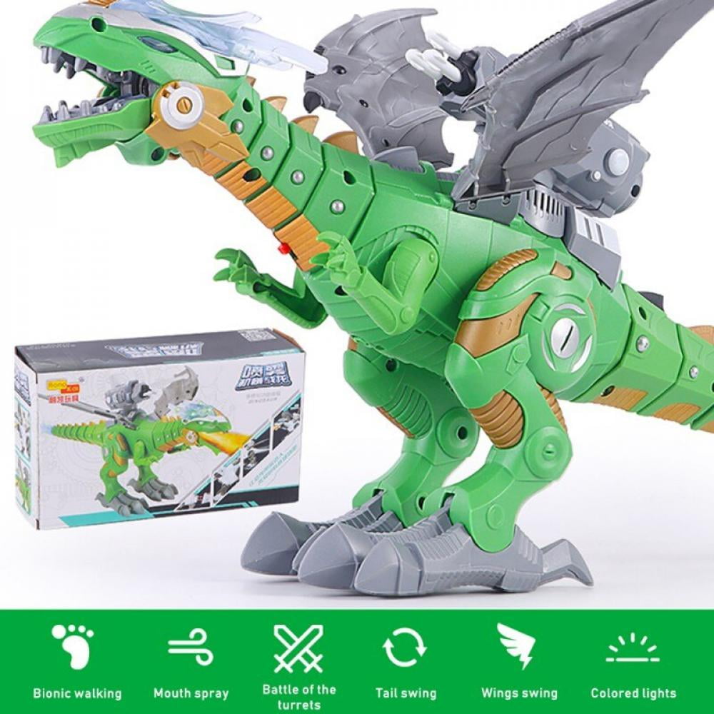 Mist Spray Walking Dinosaur Robot Toy for Kids with Red Light & Realistic Sounds 