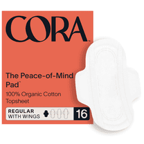 Cora Organic Cotton Topsheet Pads, Unscented, Regular Absorbency (16 Count)
