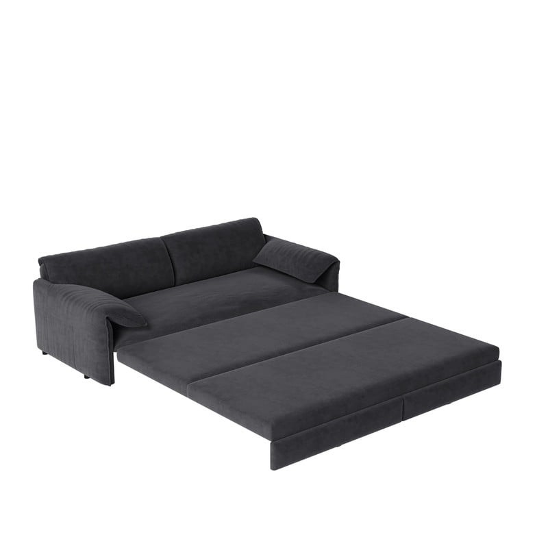 Convertible Queen Size Pull Out Sofa Bed, 3-in-1 Velvet Sleeper Sofa with Side Pocket, Modern 63.8'' Futon Couch for Living Room, Apartment