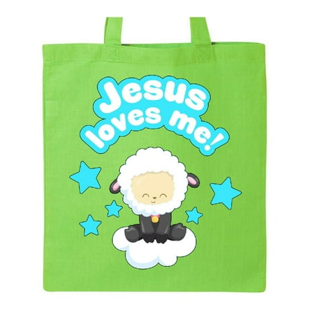 Jesus Loves Me Cute Lamb and Stars Tote Bag Lime Green One Size