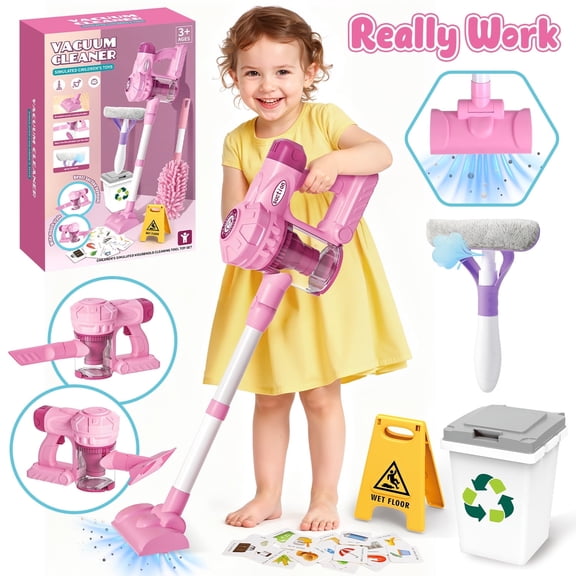 HopeRock Kids Vacuum That Really Works, Toy Vacuum Cleaner for Toddlers Ages 3 4 5 6 Years, Christmas Birthday Gift for Little Girls.