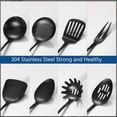 thumbnail image 4 of 304 Stainless Steel Kitchen Utensils Set, 8 Pcs Long Cooking Tools with Wooden Handle, Large Heat Resistant Black Dishwasher Safe, 4 of 6