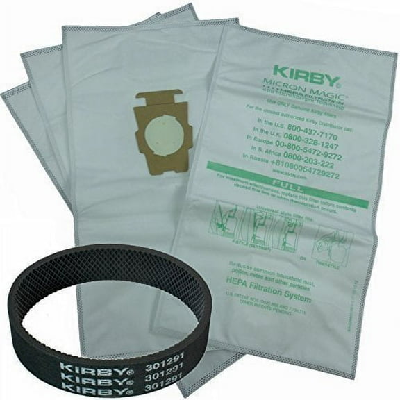 4 Compatible with Kirby Allergen Micron Magic Universal F Style Turn Style Vacuum Bags & 1 Belt