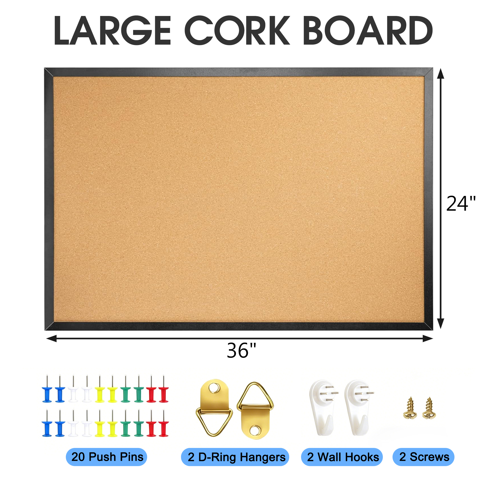 GARITIN Cork Bulletin Board 36" x 24" with Wood Frame photo 3