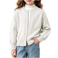 thumbnail image 2 of Xdegoge Girls Cardigan Sweaters Crewneck Long Puff Sleeve Open Front Knit Outerwear Cute Fall Winter Chunky Sweater Tops Warm Casual Knitwear for Kids School Wear, 2 of 6