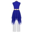 thumbnail image 5 of Haitryli Kids Girls Lyrical Praise Dance Dress Sleeveless Metallic Asymmetrical Overlay Tunic Worship Church Robe and Pants Set Blue White 10, 5 of 6