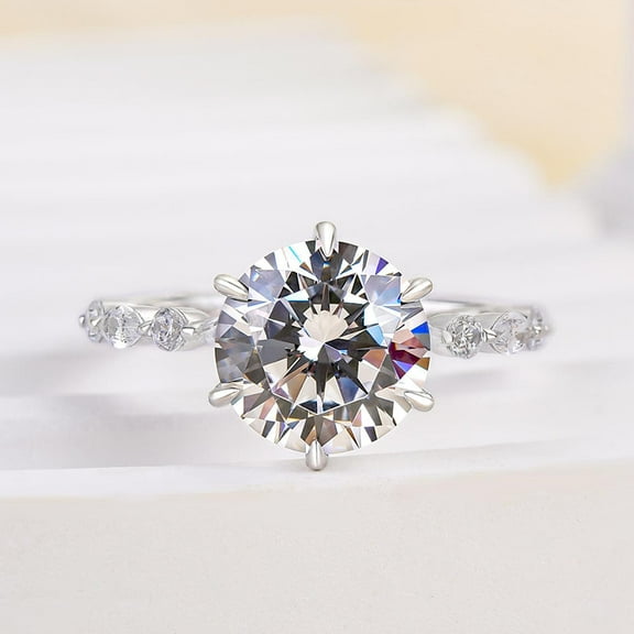 Veda Jewel 1.6 Ct Lab-Created Diamond Multi Stone Engagement Ring for Women, Round Cut Solitaire, 14K White Gold Plated Prong Setting, Wedding Ring, Gift for Anniversary or Proposal