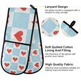 thumbnail image 2 of Yayeee Double Oven Mitt Kitchen Heat Resistant Baking 35" x7" Quilted Glove, Light Blue Checkered Heart, 2 of 6