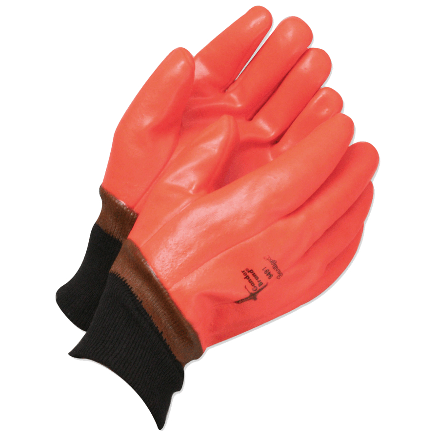 Men's One Size Orange PVC Foam Lined Work Gloves, with Knit Cuff
