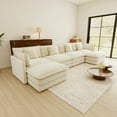 thumbnail image 4 of 146.5” Beige White Modular Sofa, 4 Seater U Shaped Chenille Sectional for Living Room, Cloud Couch with Ottoman, Sofá moderno, 4 of 14