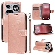 Wallet Case for Nothing Phone 4A Pro Embossed Butterfly with Strap & Stand Pink