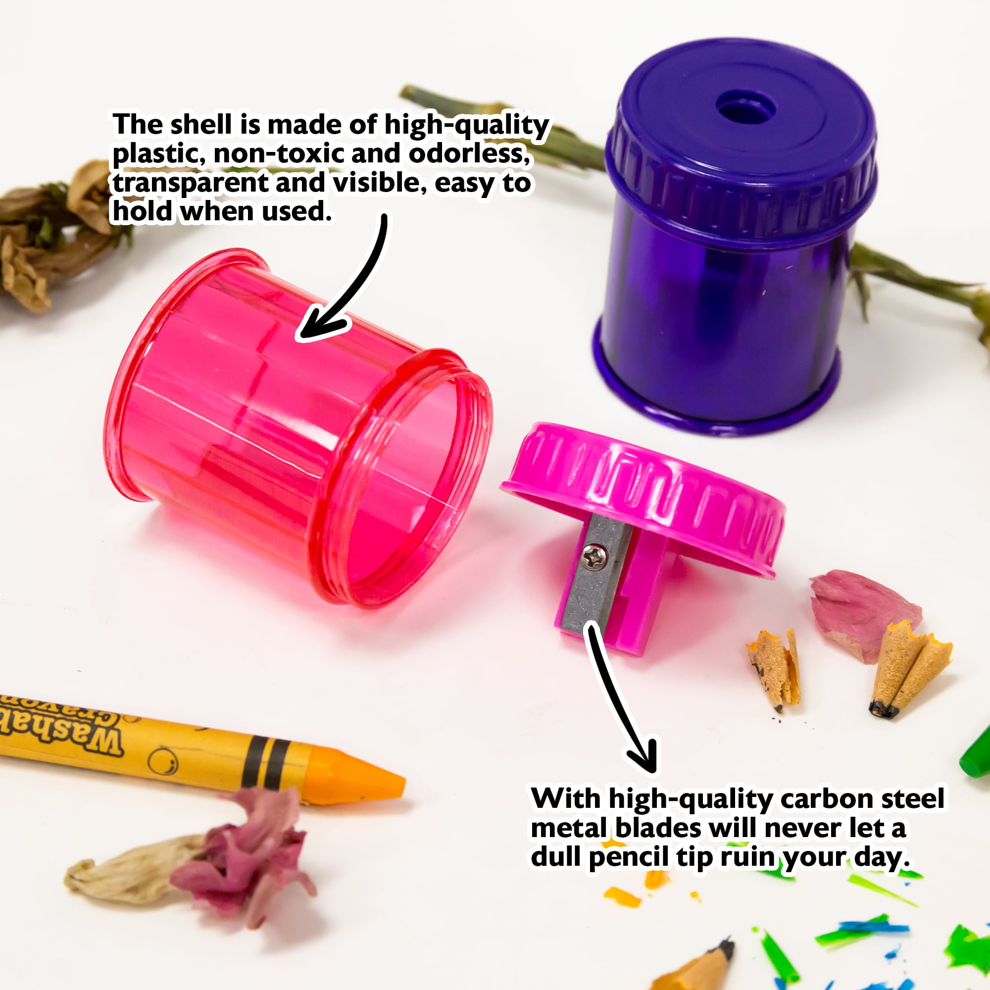 BAZIC Pencil Sharpener 2 Dual Blades + 2 Round Receptacle, (4-Pack), 6-Pack