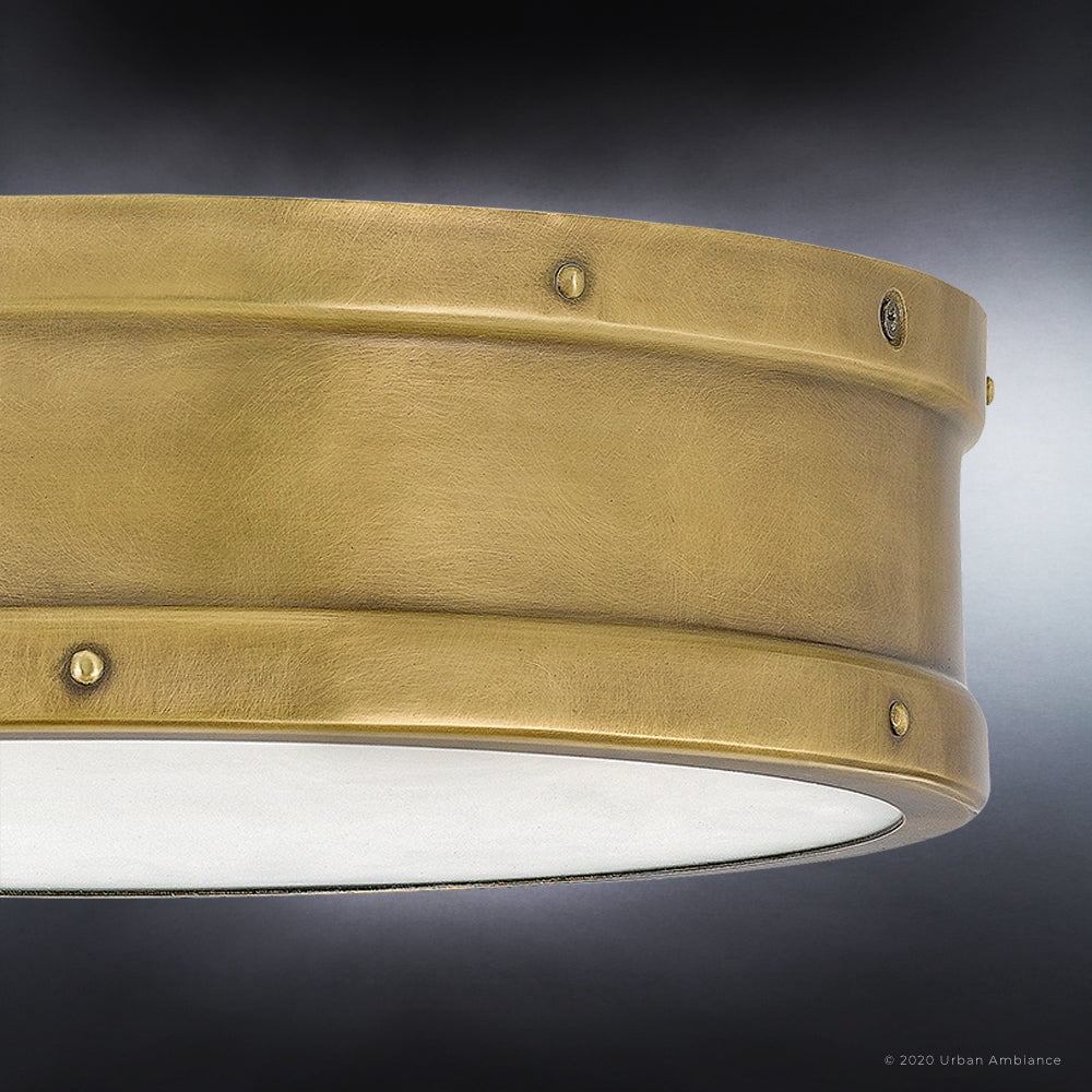 Luxury Craftsman Indoor Ceiling Light, 3.50''H x 12.75''W, with Vintage Style Elements, Antique Design, Rustic Brass Finish and Weathered Brass Steel Shade, UQL4170